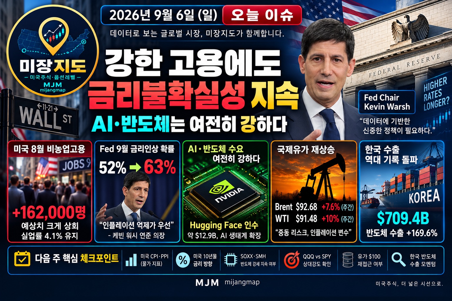 9월 6일 오늘이슈 | 강한 미국 고용, Fed 인상 가능성 상승…AI 반도체는 여전히 강하다