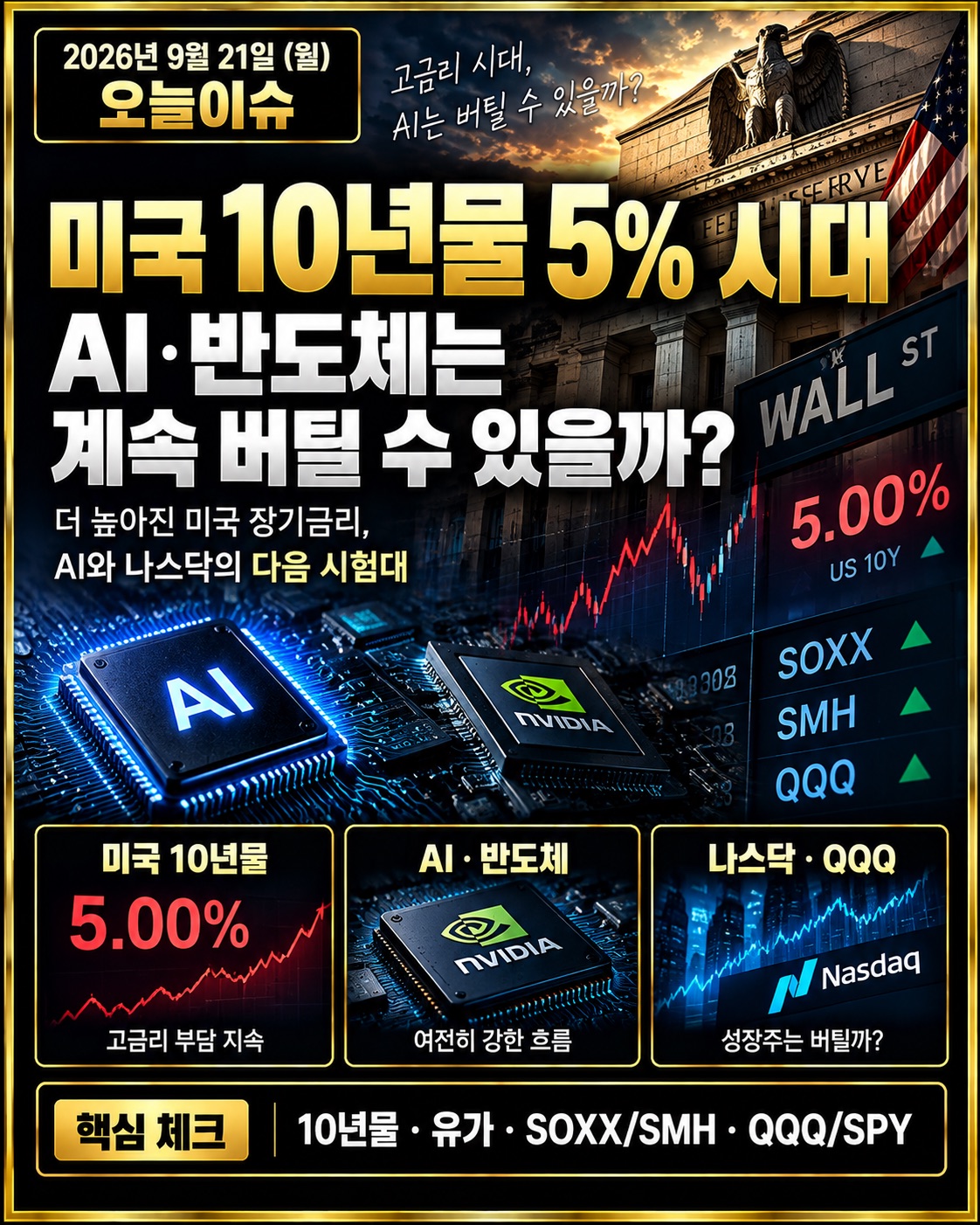 미국 10년물 국채금리 5%와 AI 반도체 및 나스닥 시장의 관계를 분석한 미장지도 오늘이슈