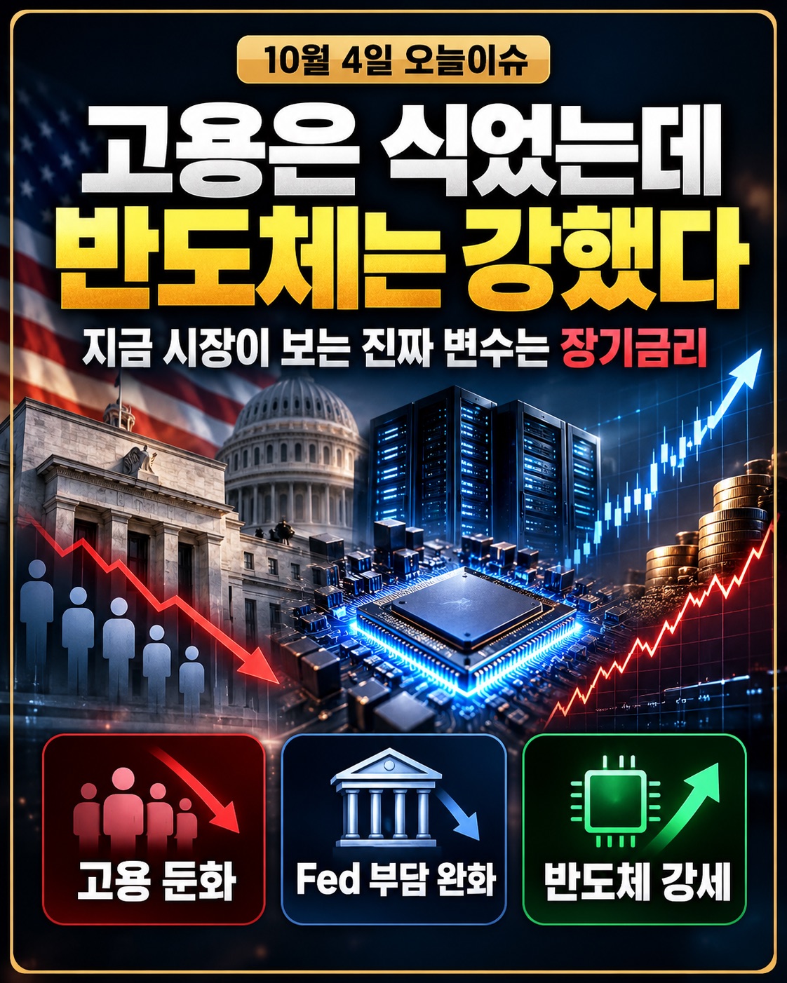 2026년 10월 4일 미국 고용 둔화와 Fed 금리 전망, AI 반도체 강세 및 미국 장기금리 분석