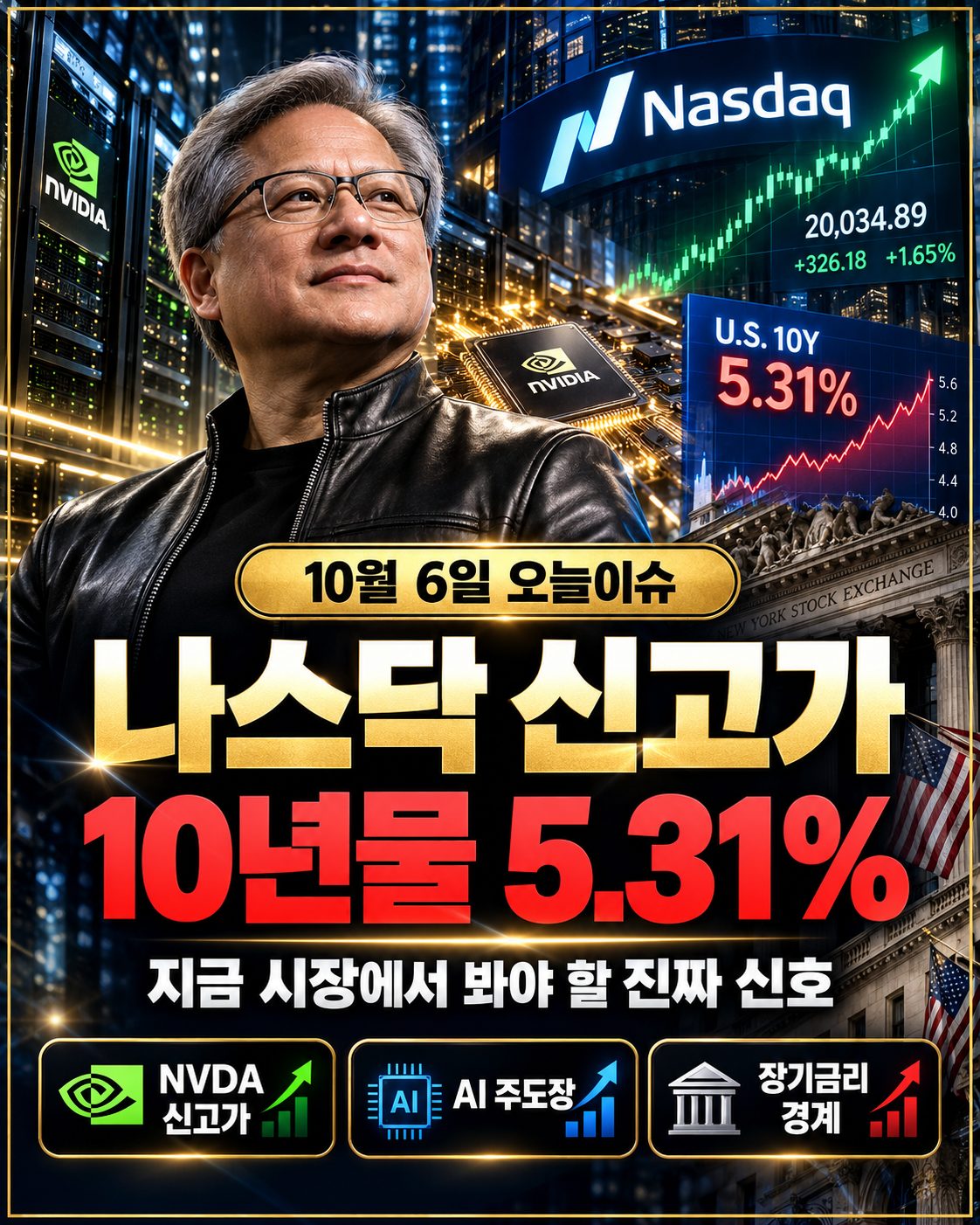 2026년 10월 6일 Nasdaq 사상 최고치와 Nvidia AI 반도체 강세, 미국 10년물 5.31% 분석