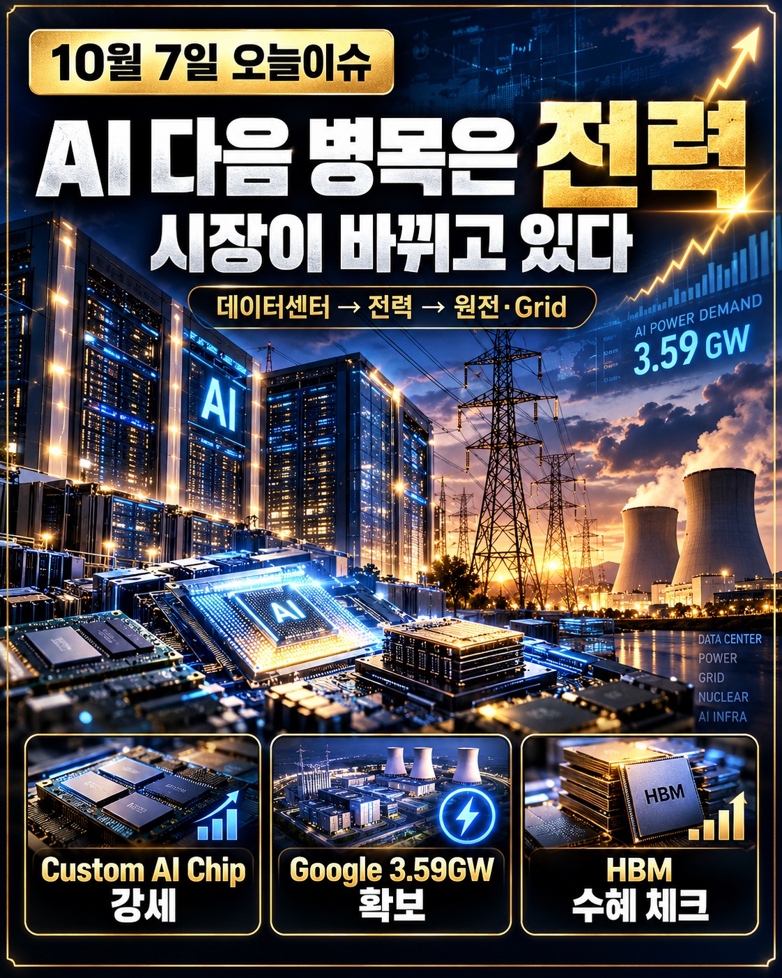 2026년 10월 7일 미국증시 신고가와 Google 3.59GW AI 데이터센터 전력 계약, Marvell Custom AI Chip 및 AMD 공급 확대 분석