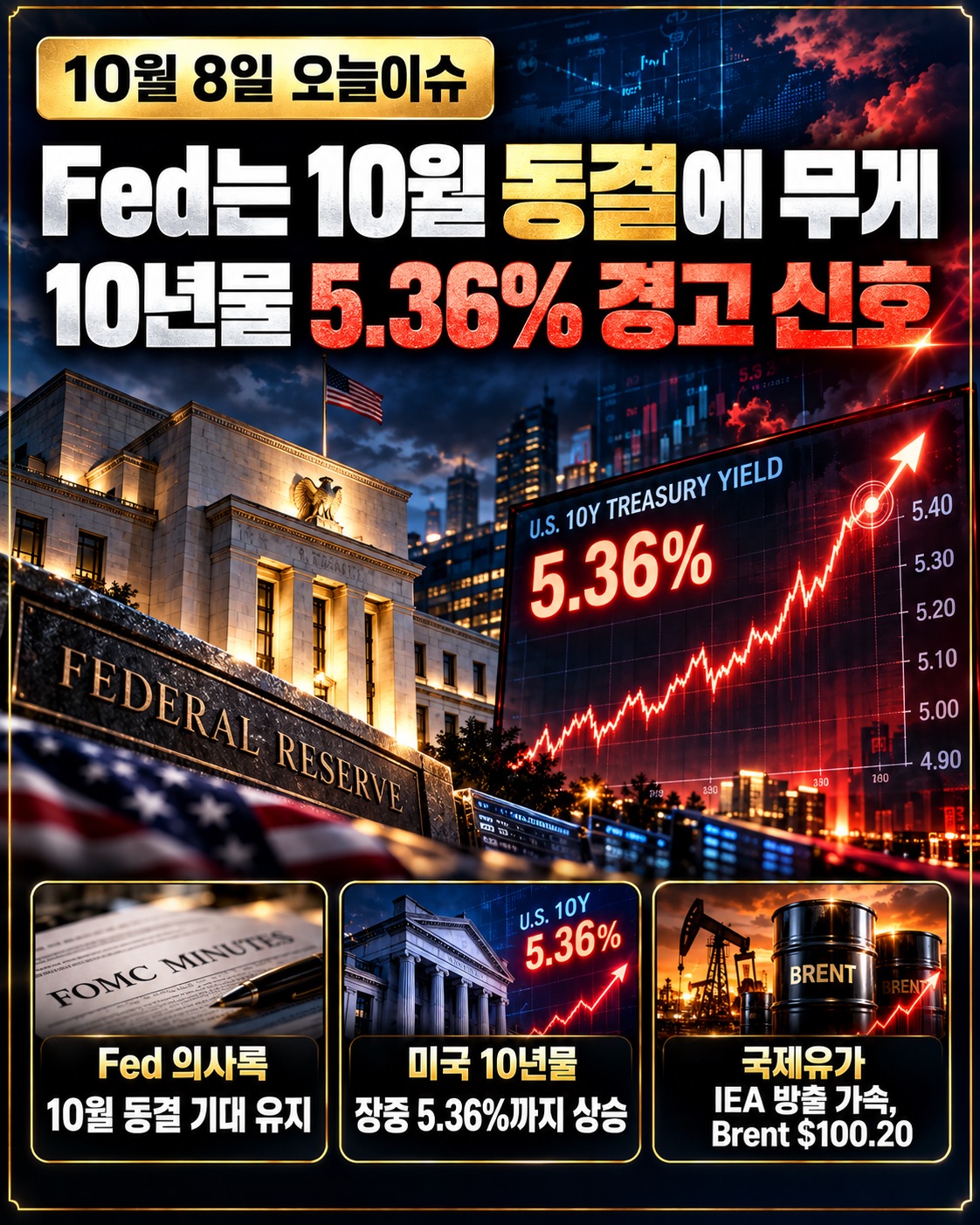 2026년 10월 8일 Fed 의사록과 미국 10년물 5.36% 상승, 국제유가 및 AI 반도체 시장 분석