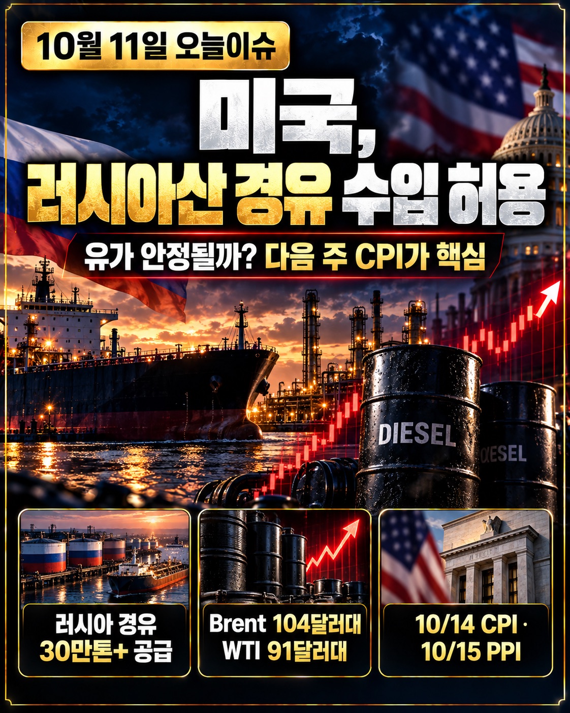 2026년 10월 11일 미국 러시아산 경유 공급 합의와 국제유가, 미국 CPI 및 AI 반도체 시장 분석