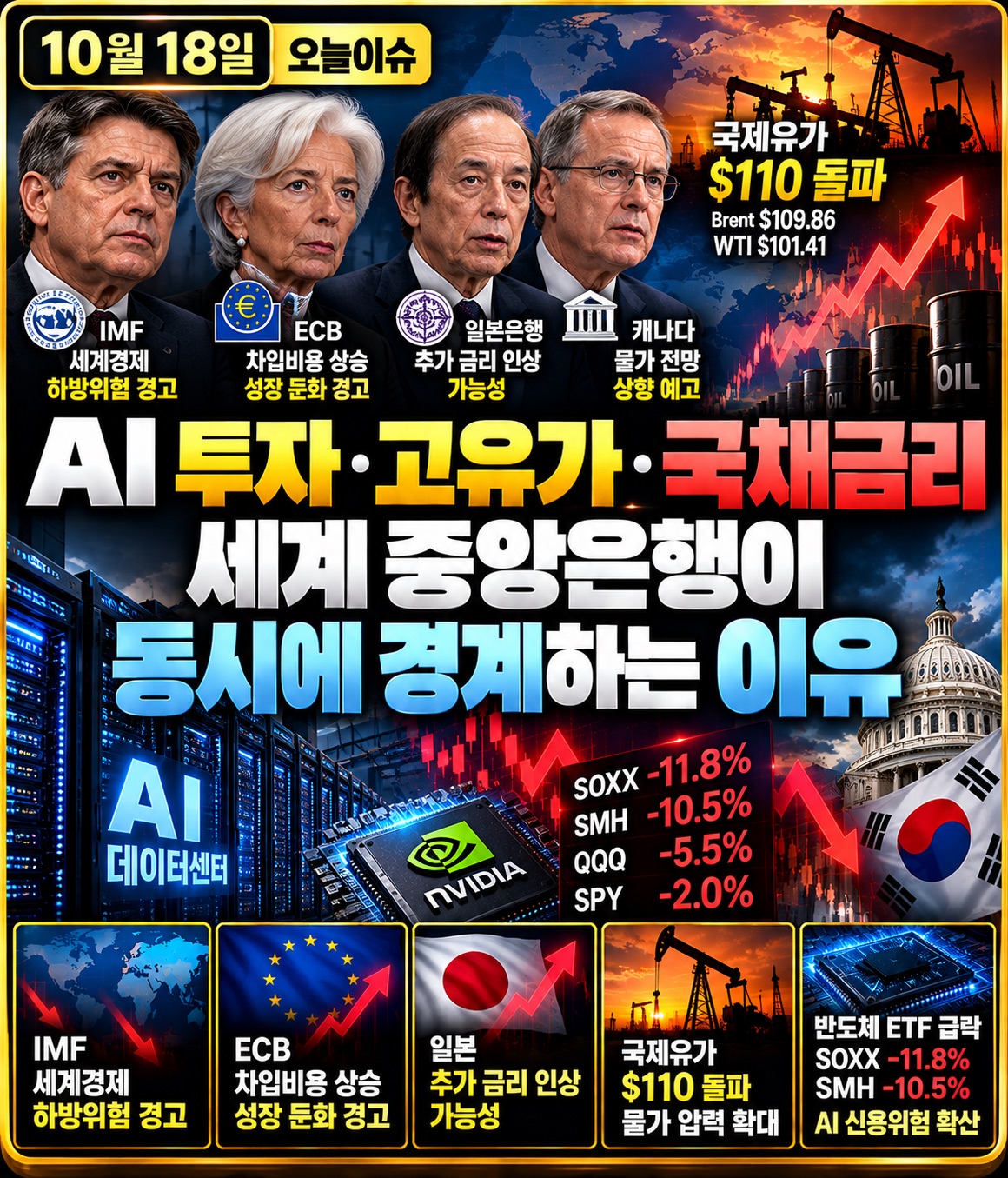 2026년 10월 18일 미장지도 오늘이슈, IMF와 세계 중앙은행의 AI 인프라 투자·국제유가·국채금리 위험 경고 및 미국 반도체 시장 분석
